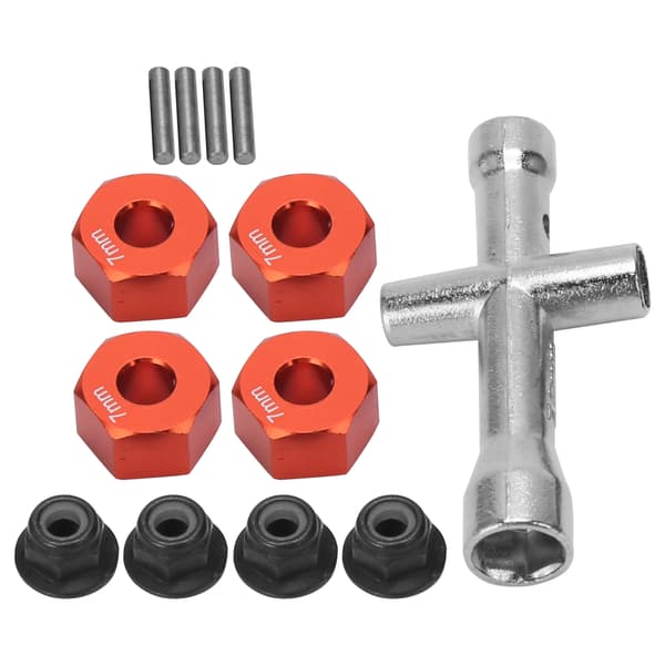 12 mm kuusikulmainen pyörännavan sovitin 7 mm paksu M4 laippalukkomutterit ristiavainsetti 1/10 RC-autoon, punainen