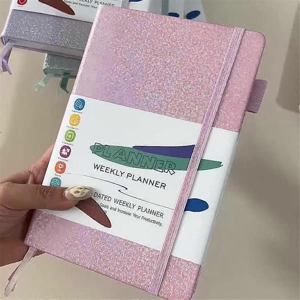 A5 Notatbok Papir Dagbok med Elastisk Bånd og Journal Klistremerker Blå