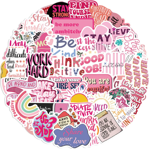 50 High-Quality Pink Inspirational Phrase Stickers