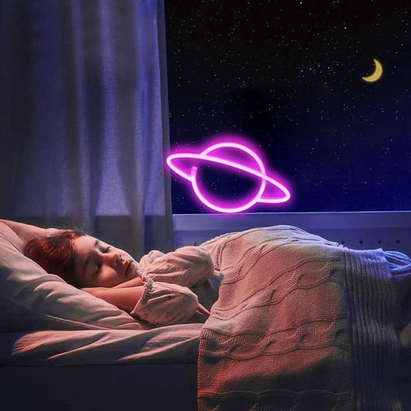 Planet Neonlys, LED Planet Nattlampe for Barnegaver