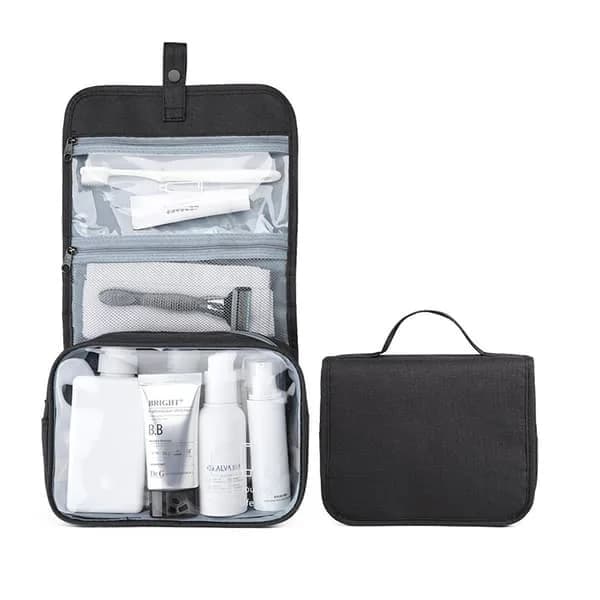{PL} Vandtæt foldbar makeuptaske med tør og våd adskillelse - Sort