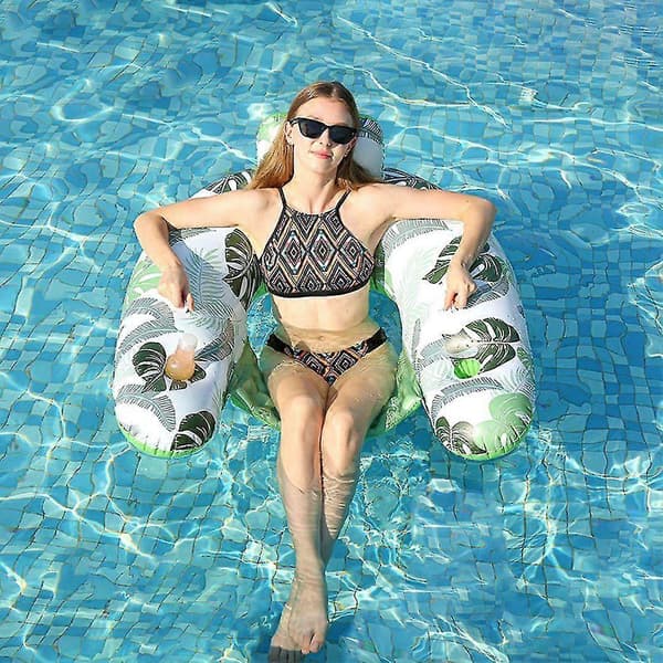 Inflatable Pool Float Lounger, Comfortable Sling Seat, Backrest, Cup Holder, Dry Cover Floatie Pool Party Beach Lake Durable green green