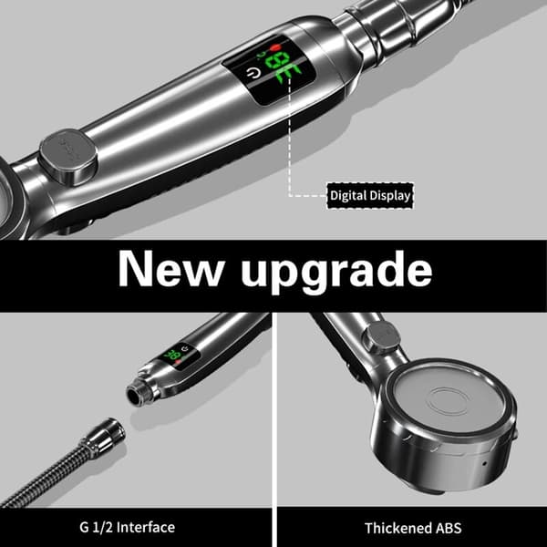 Dusjhode Bærbar Temperaturdisplay Lading Kreves Baderom Sparer 4 Moduser Dusjhode -4
