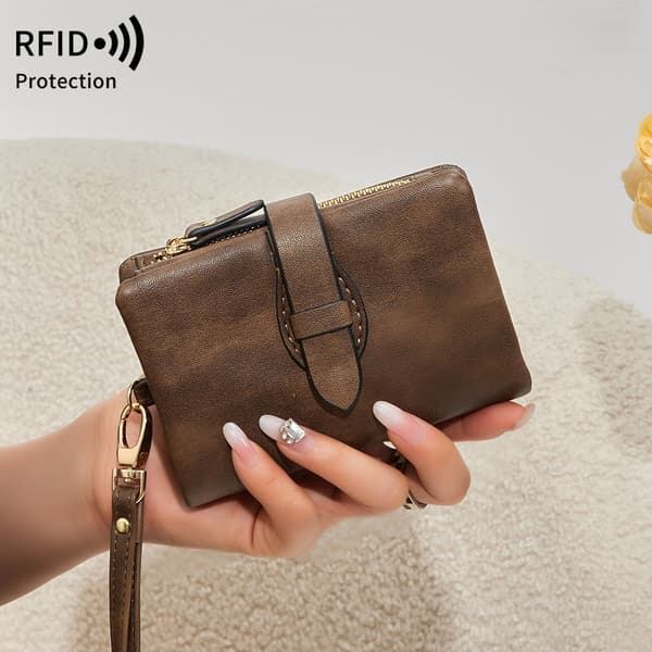 Ny RFID Damplånbok PU Läder Tri-Fold Kort Plånbok Retro Mode Dragkedja Spänne Myntväska - Perfekt för daglig användning coffee coffee coffee