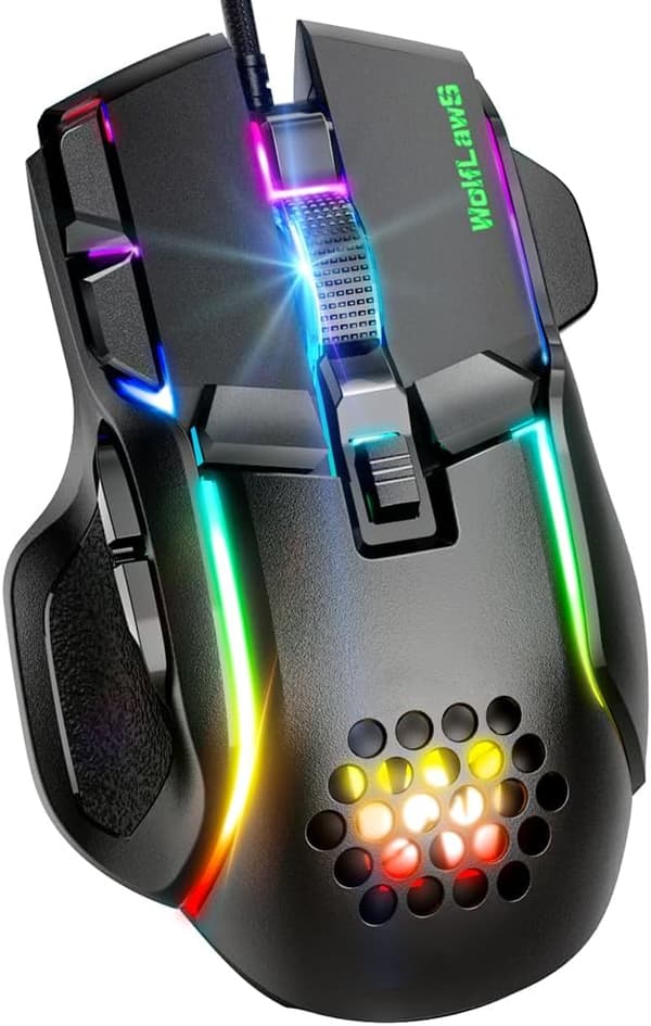 Kablet gamingmus, justerbar præcision 12800 DPI, computer PC USB gamingmus med 12 RGB-baggrundsbelysningstilstande, 10 programmerbare knapper
