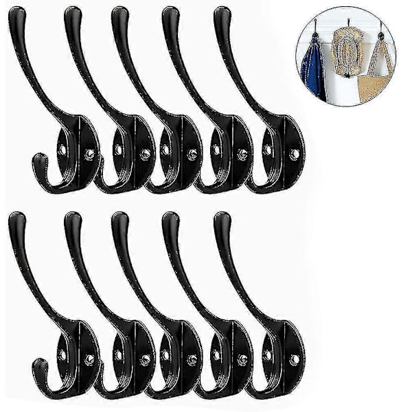 10-pack Rustic Wall Mounted Heavy Duty Double Hooks Retro-xinhan Black Black