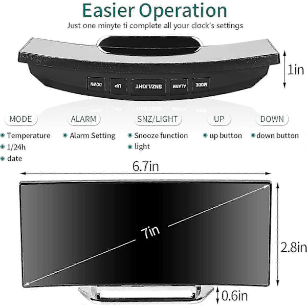 Digital alarm clock with large LED display and night light
