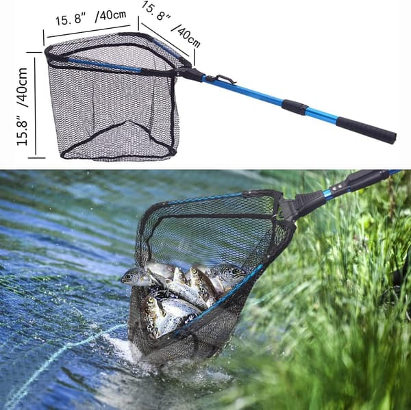 Foldable Fishing Net with Rubberized Mesh, Telescopic Fishing Net, Foldable Nylon Fishing Net