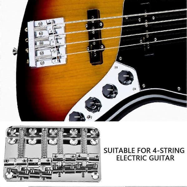 Metal Four String Bass Bridge for 4-String Electric Bass Guitar (Silver) [DB]