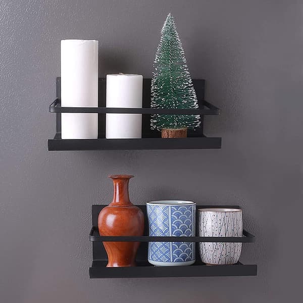 Refrigerator Shelf, 2 Pieces Magnetic Refrigerator Side Shelf Storage Shelf Spice Holder Space Saving Organizer (Black)
