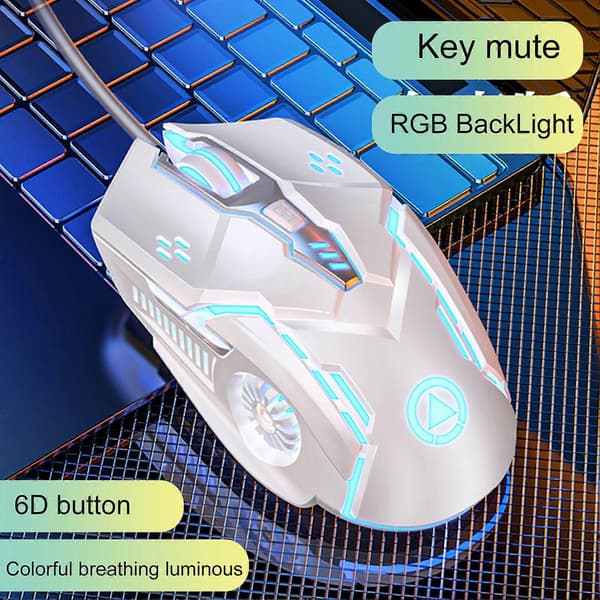 G5 Wired Mouse RGB Backlight Silent Computer Accessory Ergonomic USB 3200DPI E-Sport Mechanical Mouse for Laptop (FMY) White White