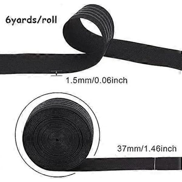 6 meter 37 mm bred skridsikker elastikbånd lige silikone elastisk gribebånd fladt linning til syprojekter tøj sort