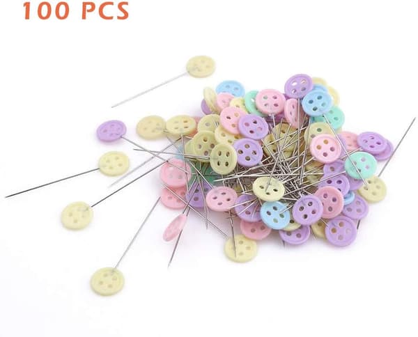 (Button Pattern) Sewing Pins, 100 Pcs Flat Flower Head Pins Decorative