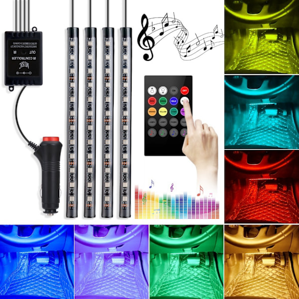 LED-stripe LED-interiørbelysning bil, 4 LED-striper