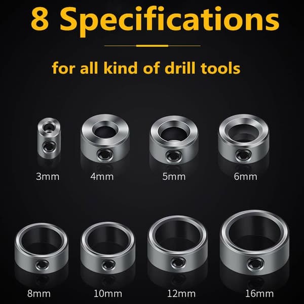 8 Pieces Limit Bits for Tools and Instruments - Ring 3,4,5,6,8,10,12,16 mm Drill Stop Assortment for Consistent Drilling (8-pack)