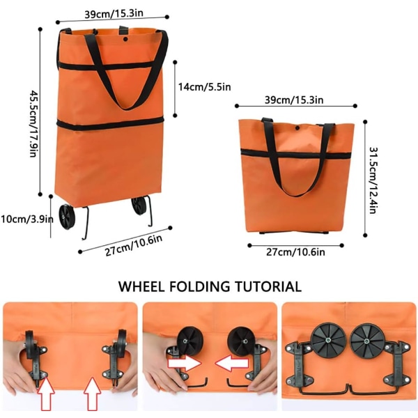 Vikbara shoppingväskor med hjul, hopfällbar shoppingvagn, 2