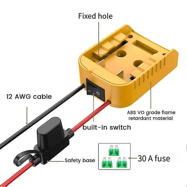 Power Wheels Adapter for 18V/20V Lithium Battery DIY Battery Adapter with ON/OFF Switch Fuse for DI