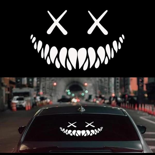 1 pc Car Rear Window Decal, 40 x 26 cm Halloween Atmosphere Devil Smile Shape Reflective Car Sticker, Holiday
