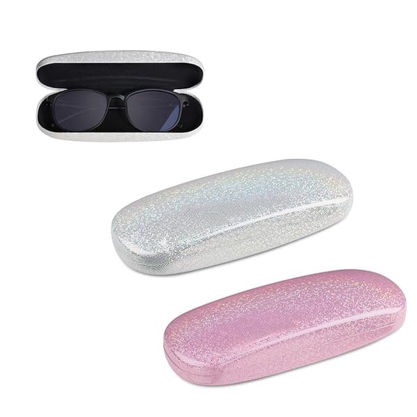 Hard Glasses Case with Glitter Shell, PU Leather, Anti-Scratch, 16x6x3.6cm