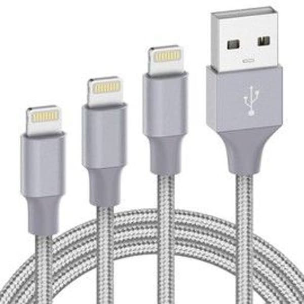 Ilikable iPhone-opladerkabel sæt med 3-1/2/3m nylon Lightning iPhone-kabler KLB