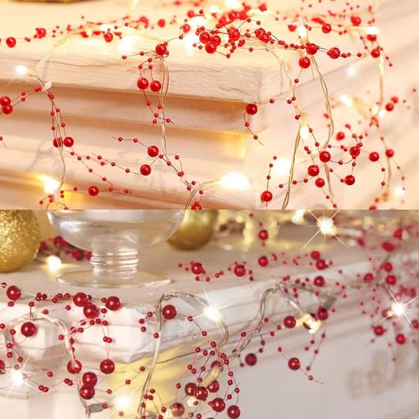 Red Berry String Lights LED Alla hjärtans dag Berry String Dekorationer för påsk Bröllop Flickrum Batteridriven