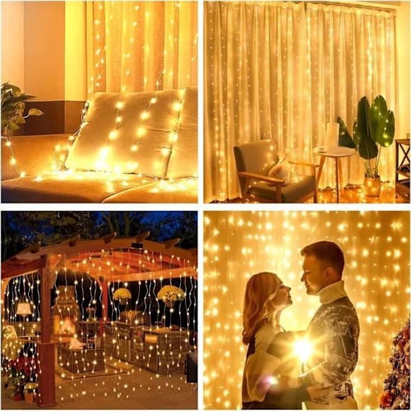 USB 300 LED Lyslenke Gardin - 3m*3m - 8 lysmoduser - Vanntett IP65 med timer og fjernkontroll