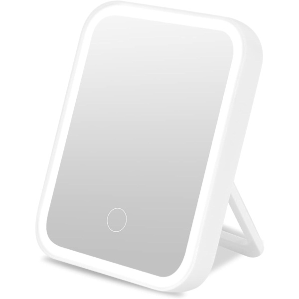 Sminkspegel med belysning, LED-sminkspegel för skrivbord, touchkontroll, 3 färgljuslägen, sminkspegel, USB-uppladdningsbar (vit)