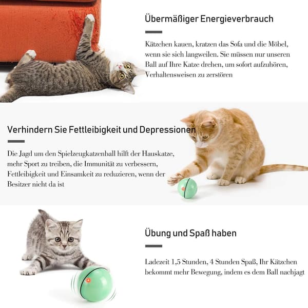 Katte legetøj, legetøjsbold med LED-lys, 360 graders automatisk rotation