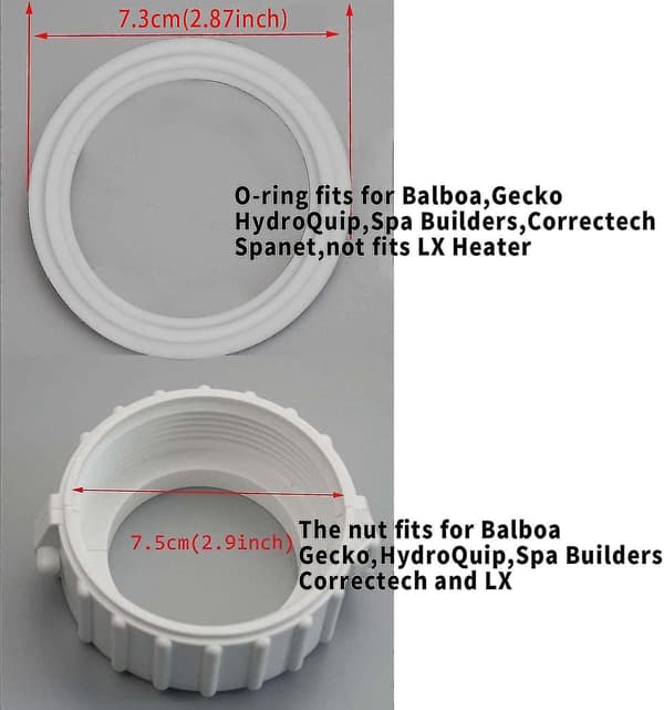 Spa boblebad varmeelement delt mutterforbindelse med pakning/O-ringer (2-pakning)