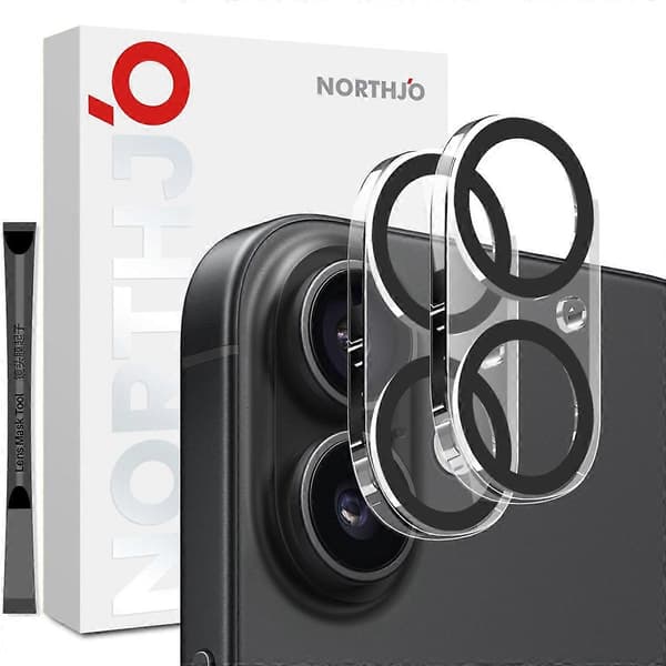 NORTHJO 2 pcs Camera Lens Protector for iPhone 17, Black Circles, 3D, Full Coverage, Clear Tempered Glass