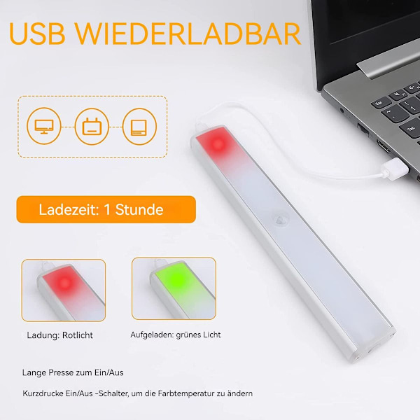 Skåpsbelysning med rörelsesensor 10 LED USB uppladdningsbar magnetisk