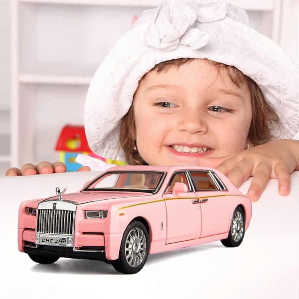 1/32 Rolls-Royce Phantom Modelbil, Zinklegering Trækbil med Lyd og Lys til Børn Drenge Piger Gave (Pink) (FMY)