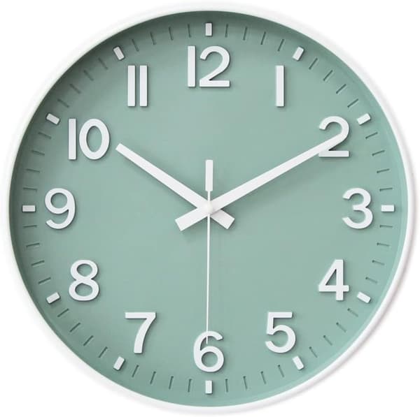 Väggklocka 30 cm Tyst Icke-tickande Klocka för Vardagsrum Sovrum Kök Kontor (Grön Vit)-FX- Grön vit Green white