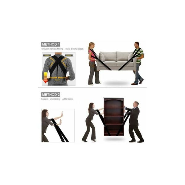 Flytterem, løfterem flyttehjælp til klaver og tunge møbeltransportører, 2,8 m sort bærestrop (2 stropper + 2 seler)