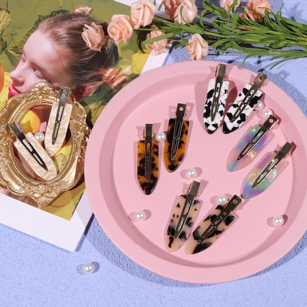 10 stk. No Bend Hårklemmer til Styling, Flade Clips af Akrylharpiks, Ingen