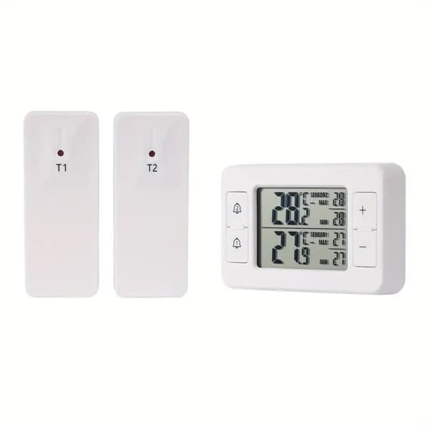 Digital Fridge and Freezer Thermometer with 2 Wireless Sensors, LCD Screen, Min/Max Function and Audible Alarm