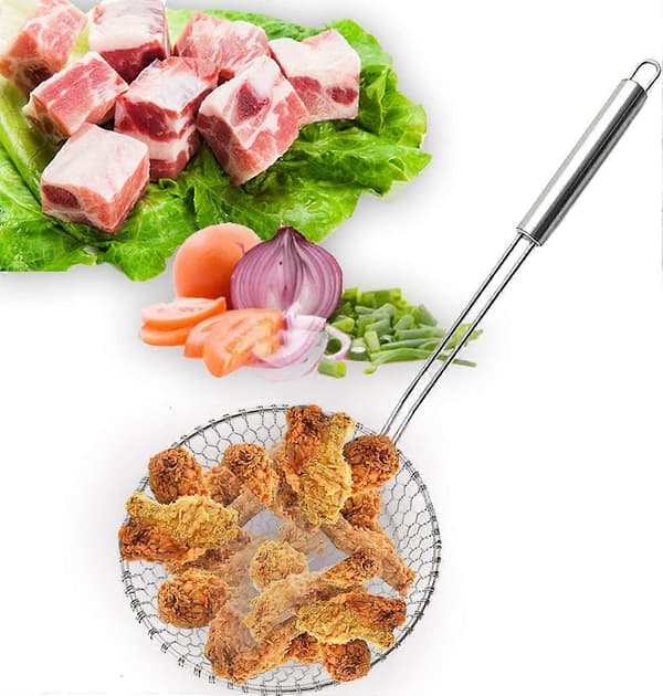Asian Spider Sieve in Stainless Steel, Kitchen Spoon - Durable Handle & Spiral 5-inch Sieve)