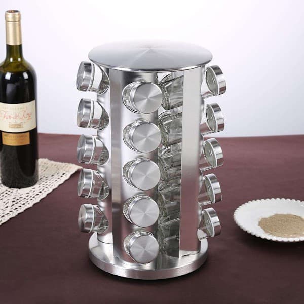 20 Glass Jars + Labels - Spice Rack - Rotating Transparent Spice Tower