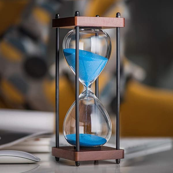 Stort timeglas 30 minutter, dekorativt timeglas i træ, blå