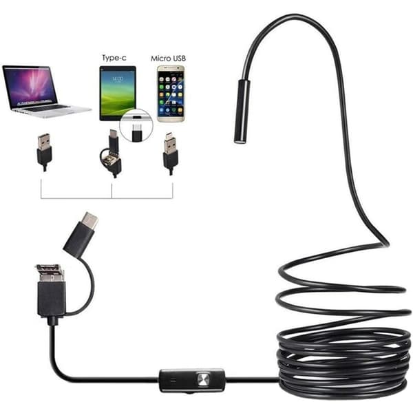 3-i-1 endoskopkamera med HD vanntett linse og LED-lys for Android-telefoner