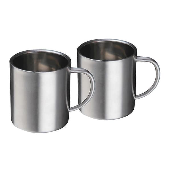Sæt med 2 kaffekopper i rustfrit stål, dobbeltvæggede drikkekrus 300 ml/10 oz