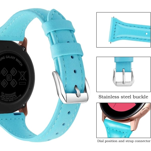 Rem kompatibel med Samsung Galaxy Watch 42 mm / Watch Active / Active 2 (40 mm / 44 mm) Lærreimer Kompatibel med G