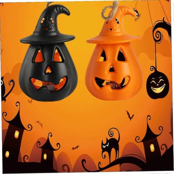 Utsøkt 4-pakning Halloween-dekorasjon Halloween-gresskarlykter Søte Mini LED-lys Halloweenfest Flash-dekorasjon Oransje Halloween-pynt