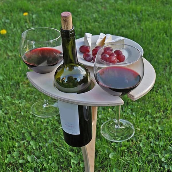 Bærbart vinbord af foldbart rundt bord Mini træ picnicbord