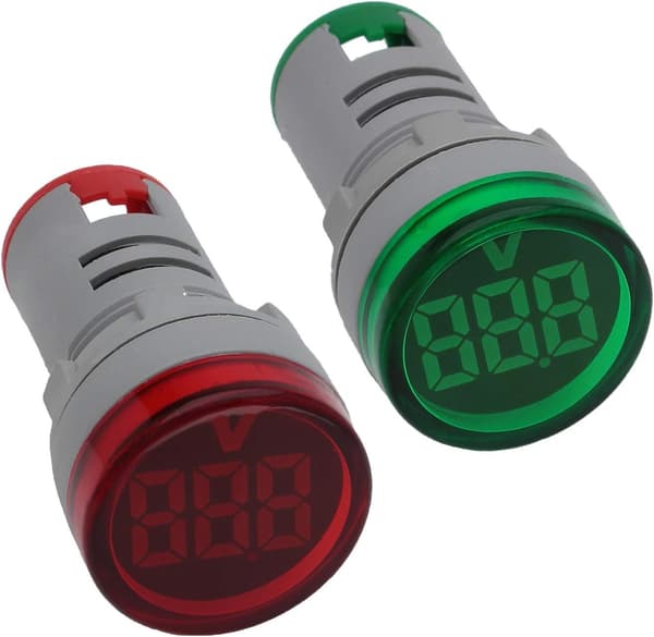 Rund LED Spændingsmåler Indikator – AC20-500V, 22 mm Digital Volt