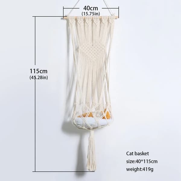 115*40CM Cat Hammock, Macrame Hanging Swing Cat Dog Bed, Hanging Pet Bed Without Cushion