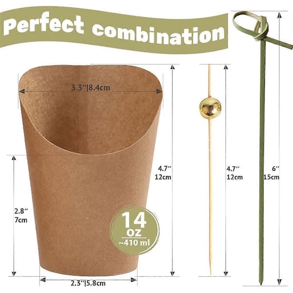 50 stk. 414 ml Kraft Charcuterie-kopper med 200 pinde (2 typer)
