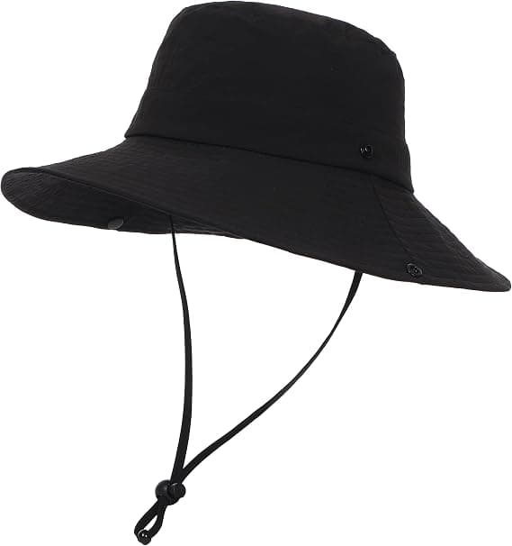 UPF 50+ Sort Vandtæt Solid Sammenklappelig Strandhat med Bred Skygge (Unisex)