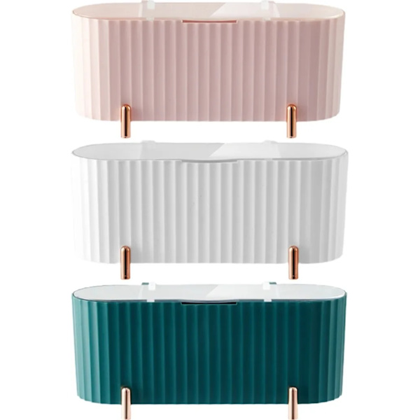 White 3-Compartment Cosmetic Storage Box with Dustproof Lid for Makeup