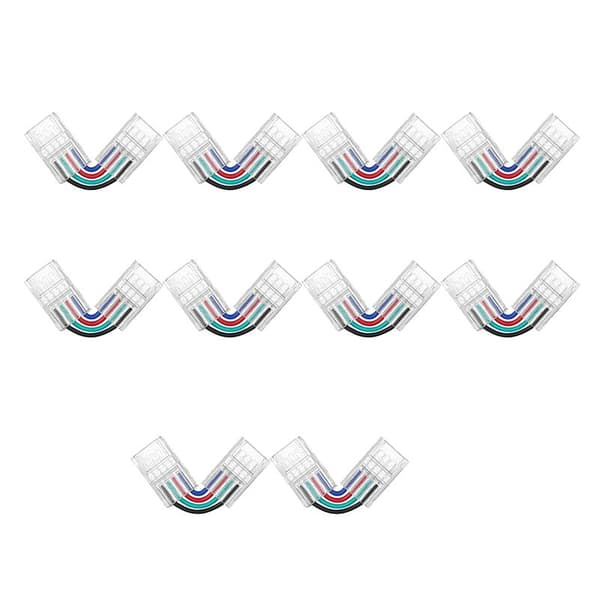 10 stk. L-formede 4-benede LED-stik 10 mm Loddefri adapterstik til 5050 RGB LED-strip